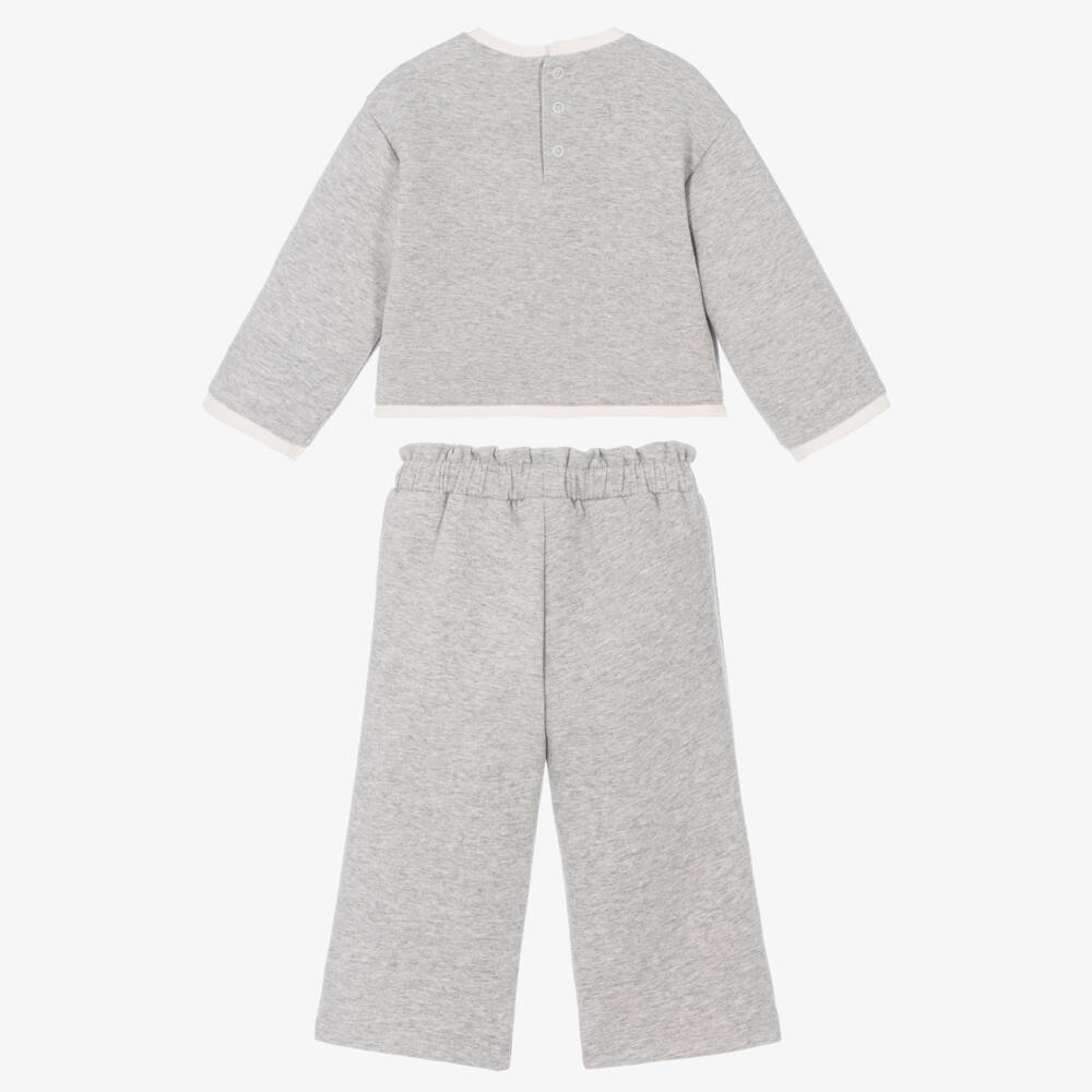 Mayoral-Girls Light Grey Marl Jersey Trouser Set | Childrensalon