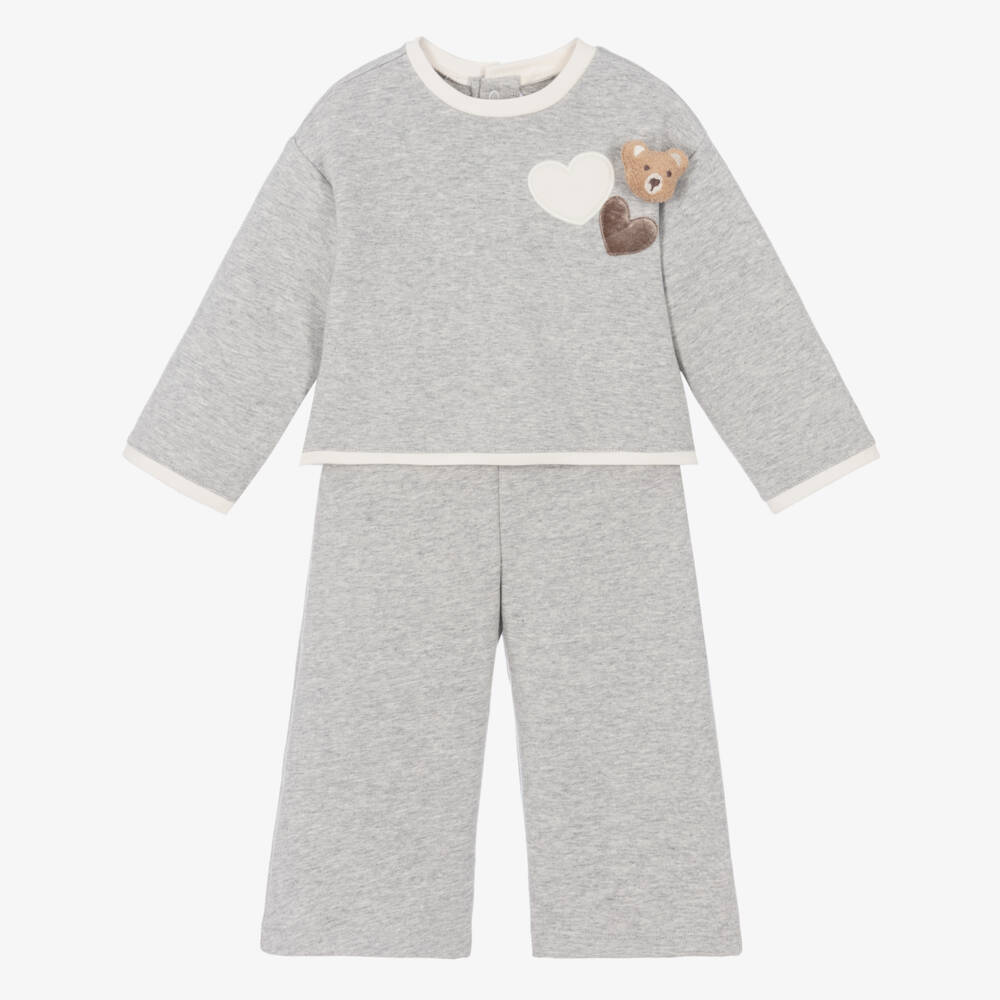 Mayoral-Girls Light Grey Marl Jersey Trouser Set | Childrensalon