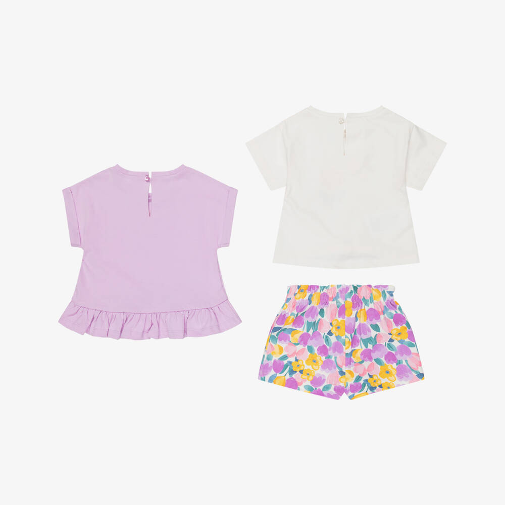 Mayoral-Girls Lilac Cotton Floral Shorts Set | Childrensalon