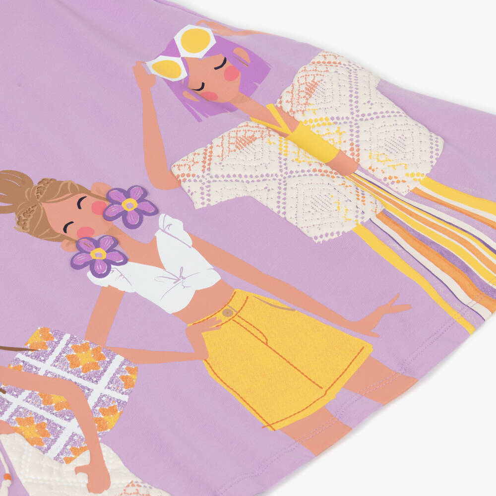 Mayoral-Girls Lilac Cotton Jersey Dress with Summer Girl Print | Childrensalon
