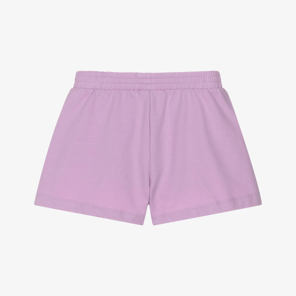 Mayoral-Girls Lilac Cotton Jersey Shorts with Pom-Pom Pocket Trim | Childrensalon