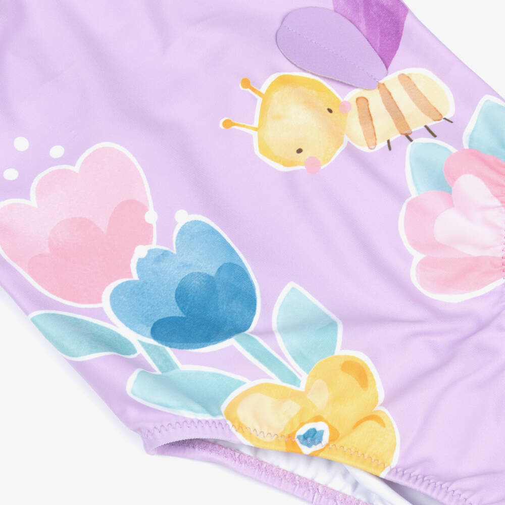 Mayoral-Girls Lilac Floral & Bee Print Swimsuit | Childrensalon