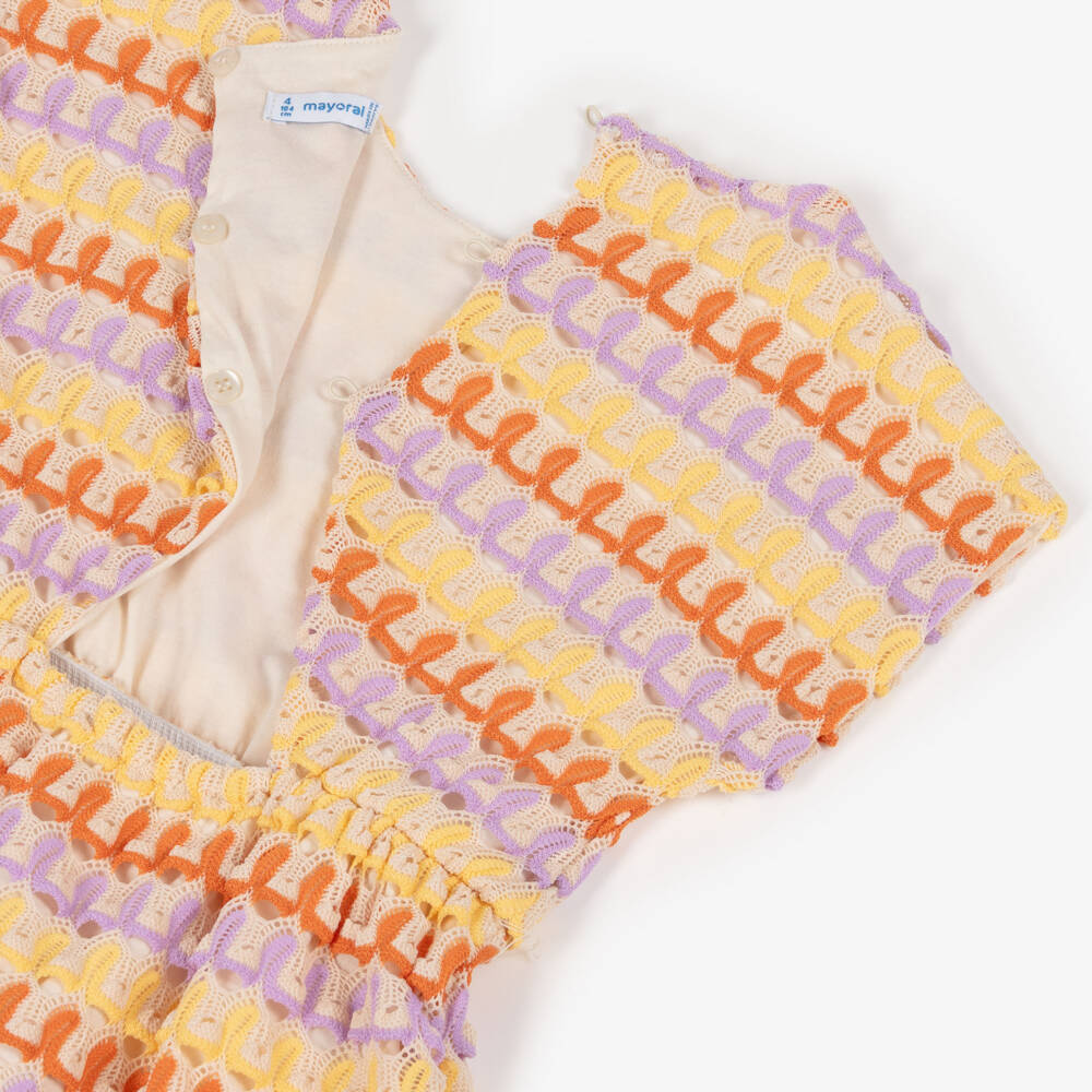 Mayoral-Girls Multicolour with Purple Crochet Knit Dress | Childrensalon