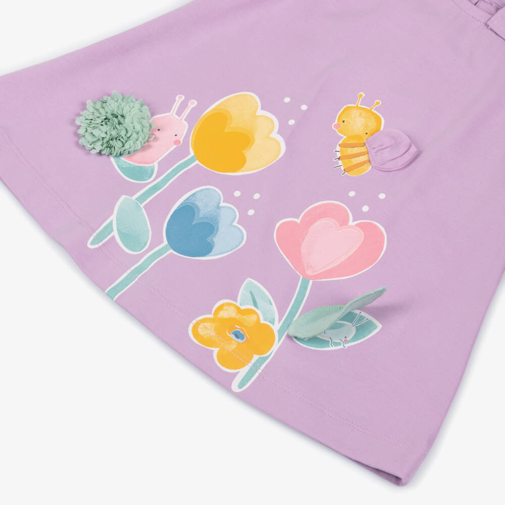 Mayoral-Girls Lilac Purple Cotton Jersey Flower & Bee Dress | Childrensalon
