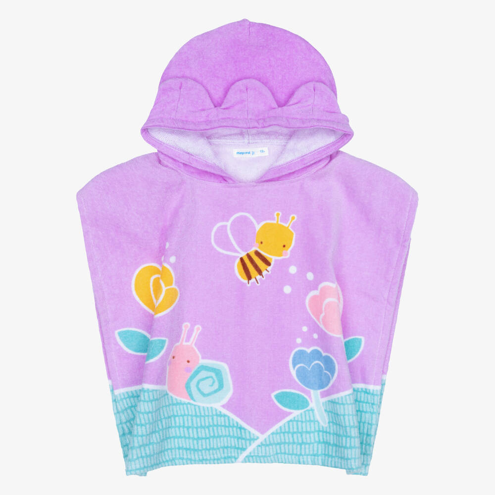 Mayoral-Girls Lilac Purple Flowers & Bees Poncho Towel | Childrensalon