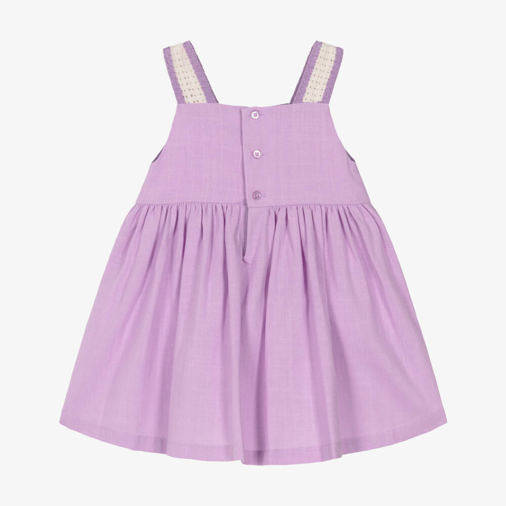 Mayoral-Girls Lilac Purple Sun Dress with Crochet Floral Bodice | Childrensalon