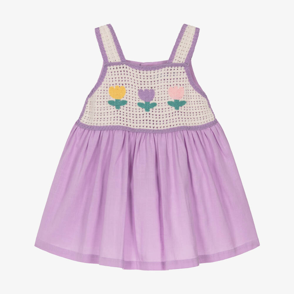 Mayoral-Girls Lilac Purple Sun Dress with Crochet Floral Bodice | Childrensalon