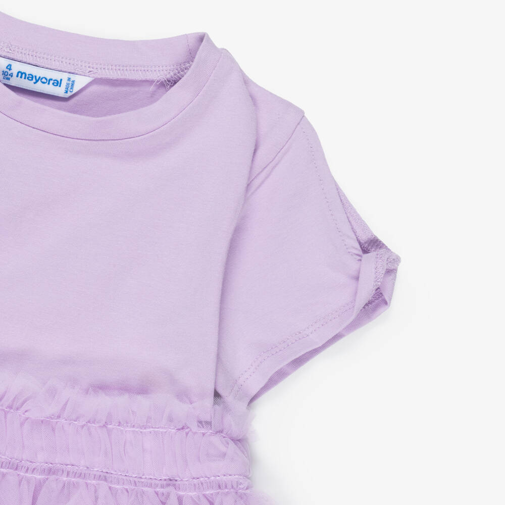 Mayoral-Girls Lilac Purple Tulle & Jersey Dress with Tiered Skirt | Childrensalon