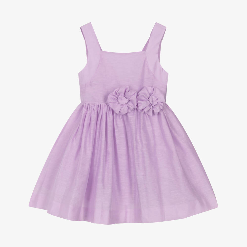 Mayoral-Girls Lilac Sleeveless Dress with Floral Appliqué | Childrensalon