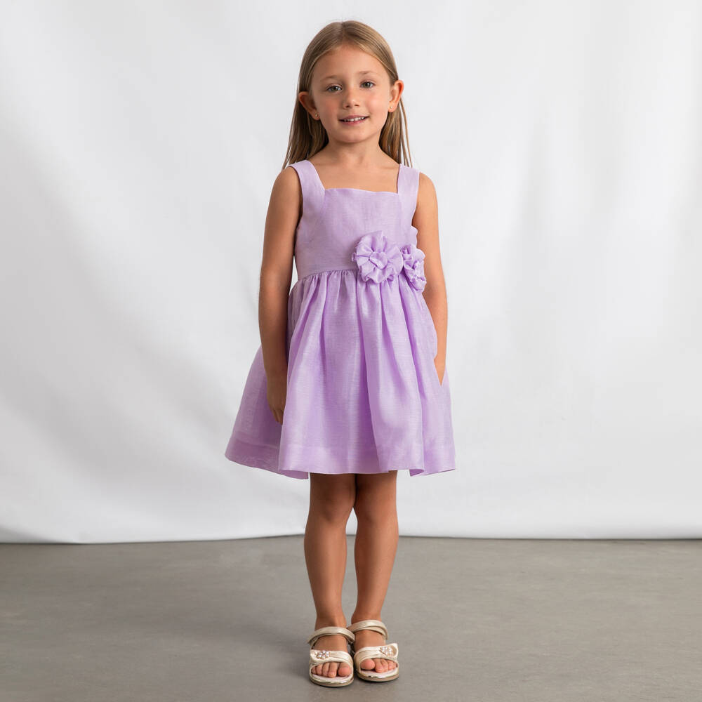 Mayoral-Girls Lilac Sleeveless Dress with Floral Appliqué | Childrensalon