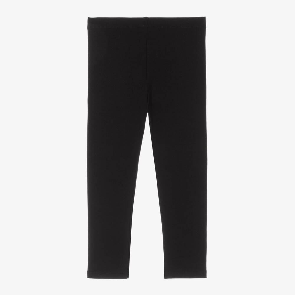Mayoral-Girls Long Black Cotton Leggings with Silver Logo | Childrensalon