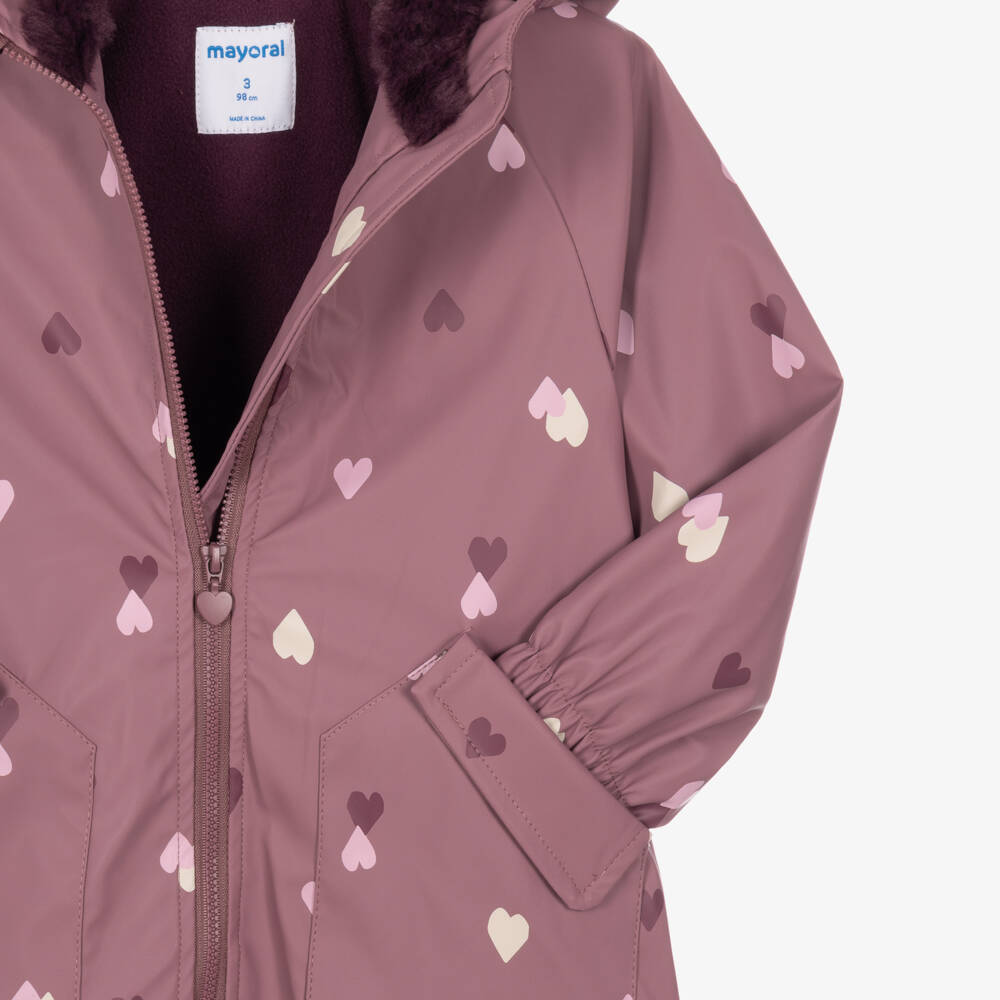 Mayoral-Girls Mauve Purple Heart Print Raincoat | Childrensalon