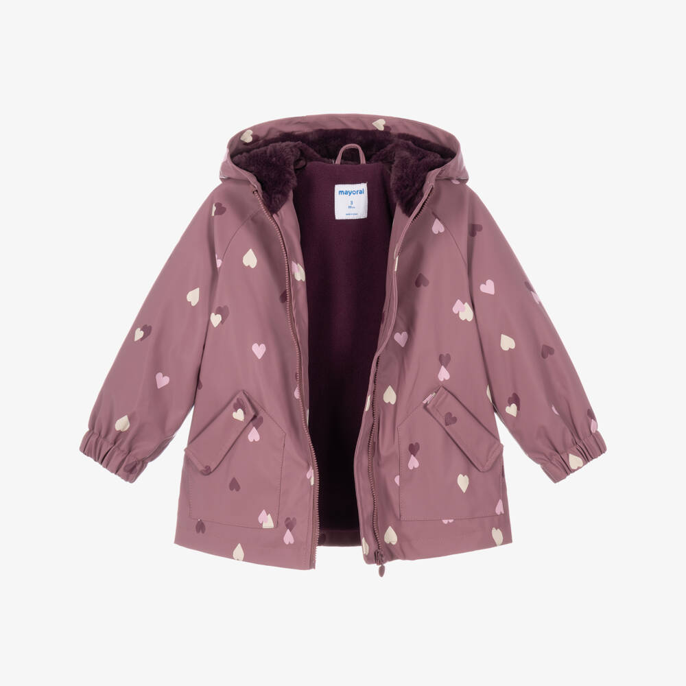 Mayoral-Girls Mauve Purple Heart Print Raincoat | Childrensalon