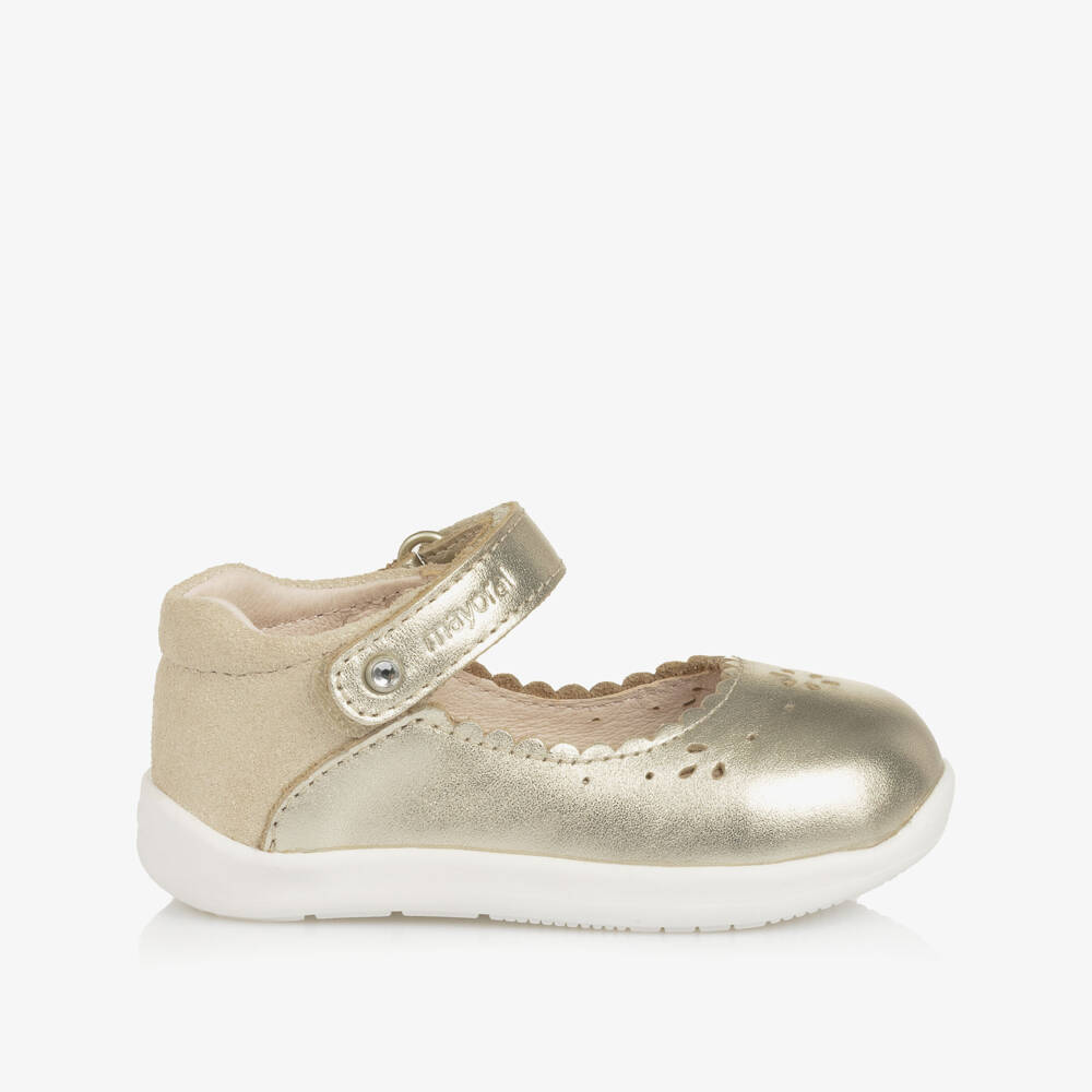 Mayoral - Girls Metallic Gold Leather First Walker Shoes | Childrensalon