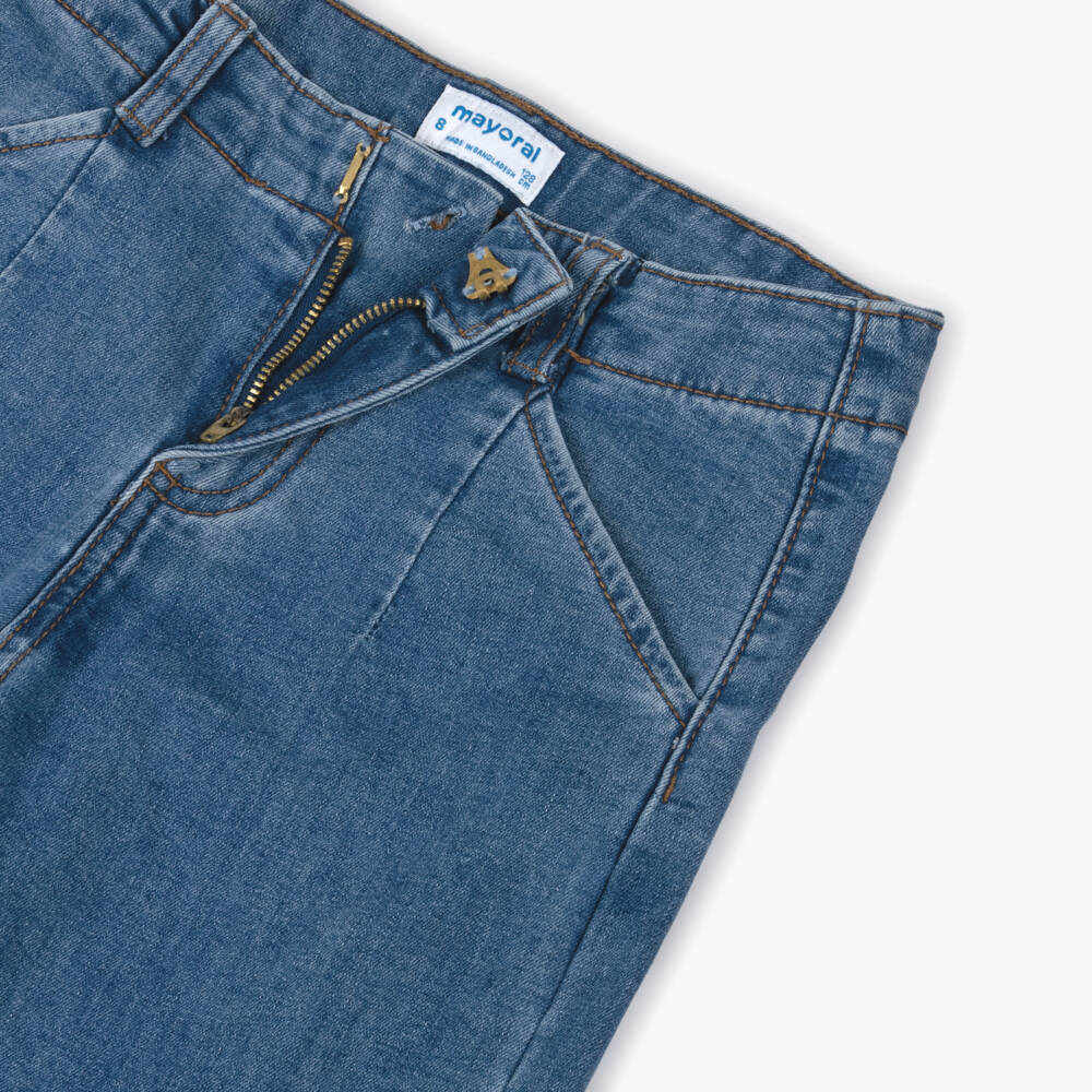 Mayoral-Джинсы широкие синие из денима для девочек | Childrensalon