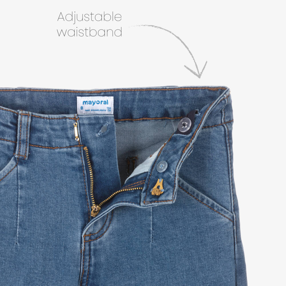 Mayoral-Джинсы широкие синие из денима для девочек | Childrensalon