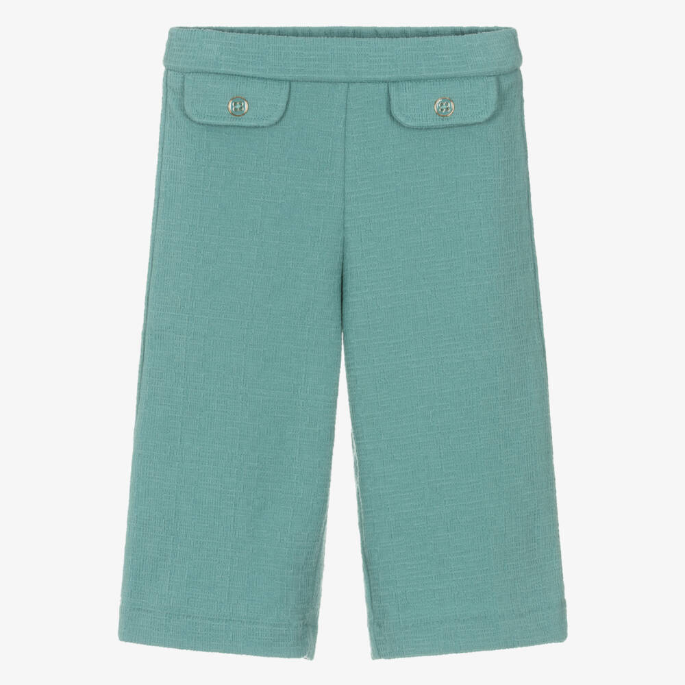 Mayoral-Girls Mint Green Cotton Jersey Wide-Leg Trousers | Childrensalon