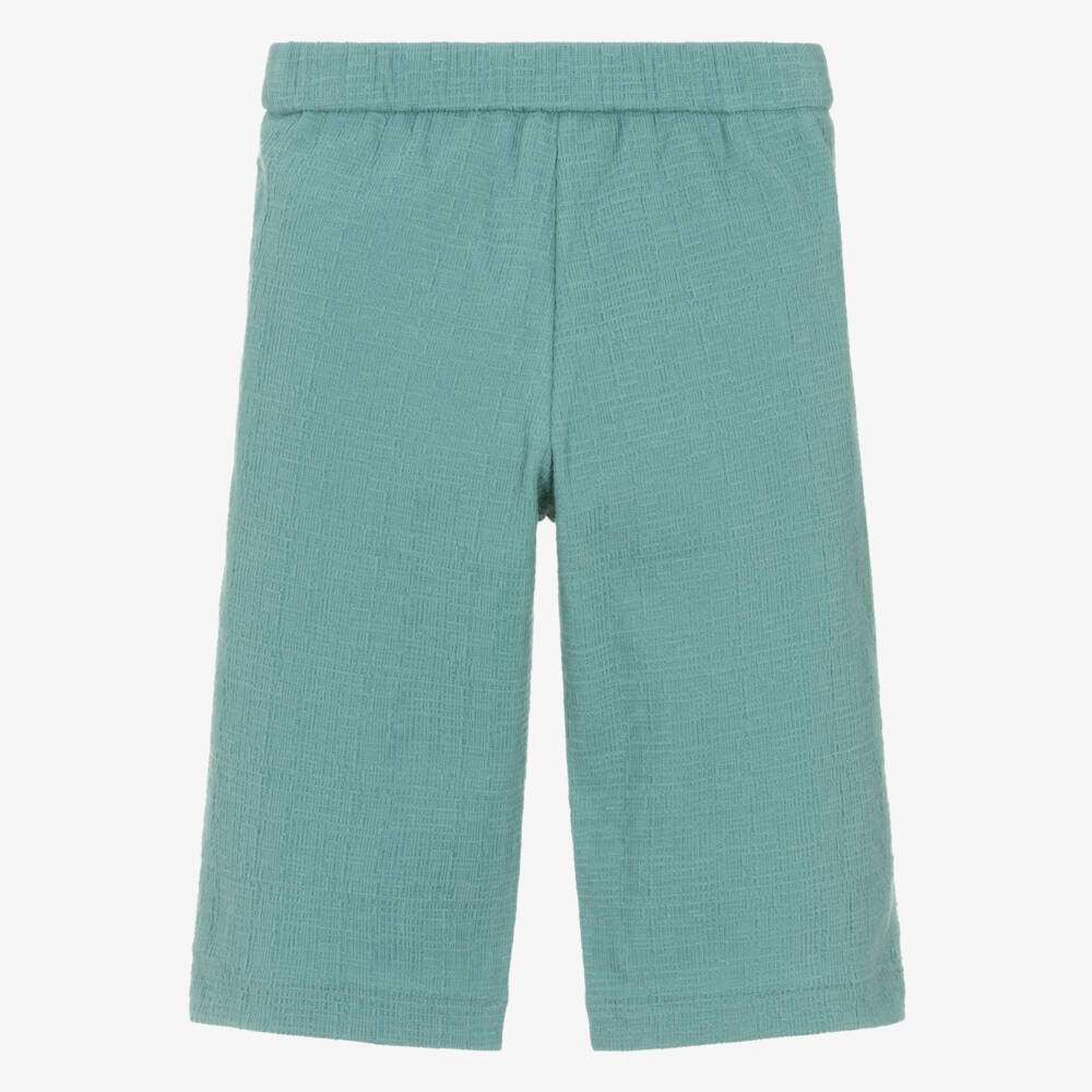 Mayoral-Girls Mint Green Cotton Jersey Wide-Leg Trousers | Childrensalon