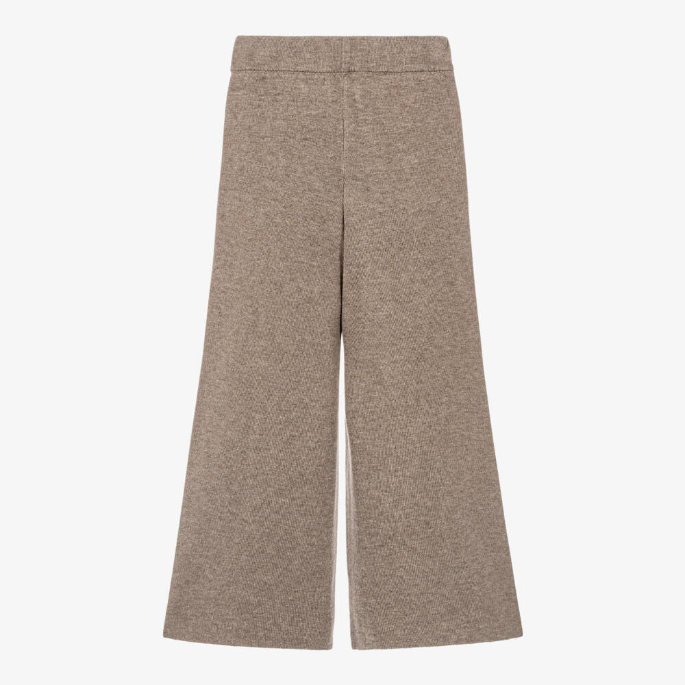 Mayoral-Girls Mocha Brown Knitted Trousers with Wide Legs | Childrensalon