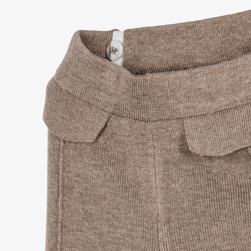 Mayoral-Girls Mocha Brown Knitted Trousers with Wide Legs | Childrensalon