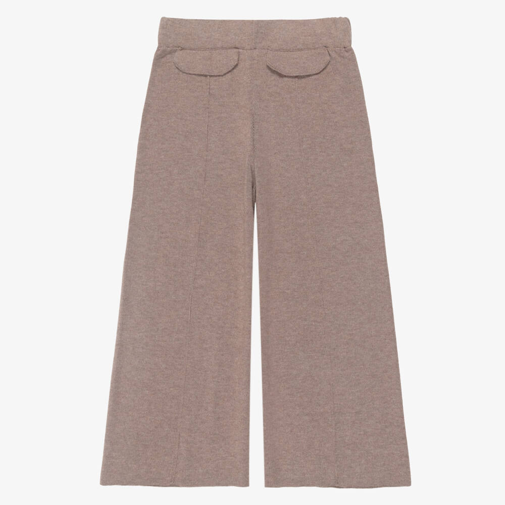 Mayoral-Girls Mocha Brown Knitted Trousers with Wide Legs | Childrensalon