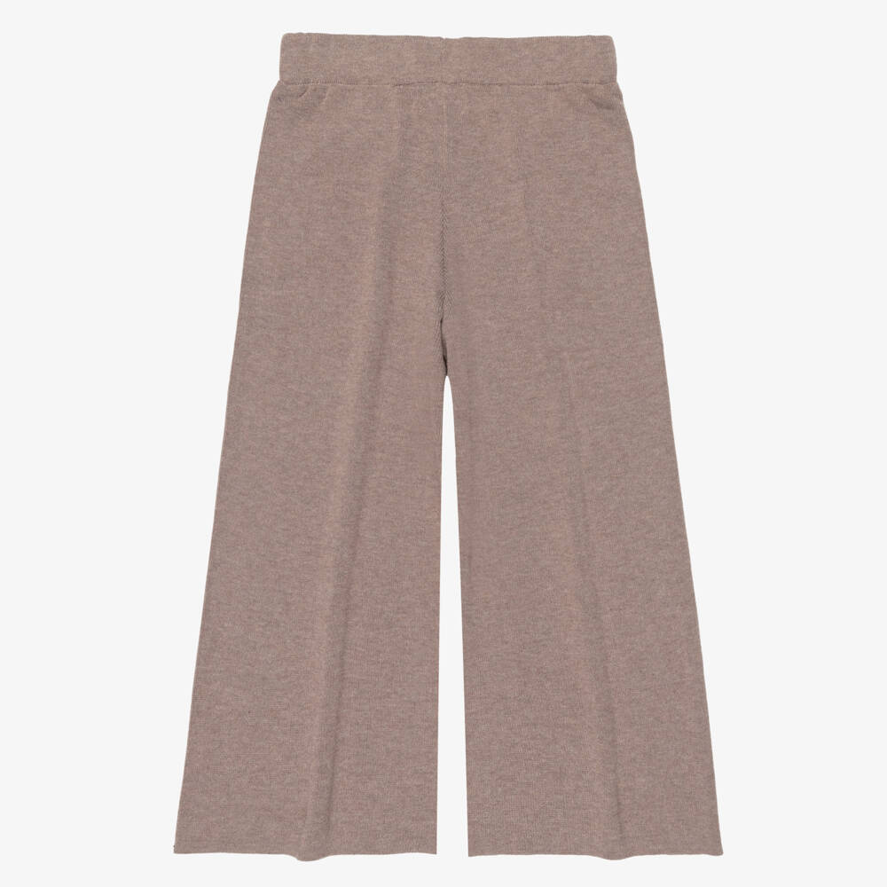 Mayoral-Girls Mocha Brown Knitted Trousers with Wide Legs | Childrensalon