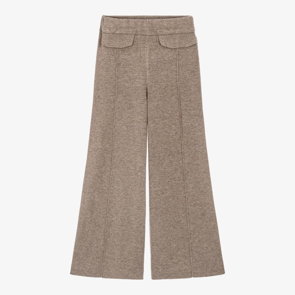 Mayoral-Girls Mocha Brown Knitted Trousers with Wide Legs | Childrensalon