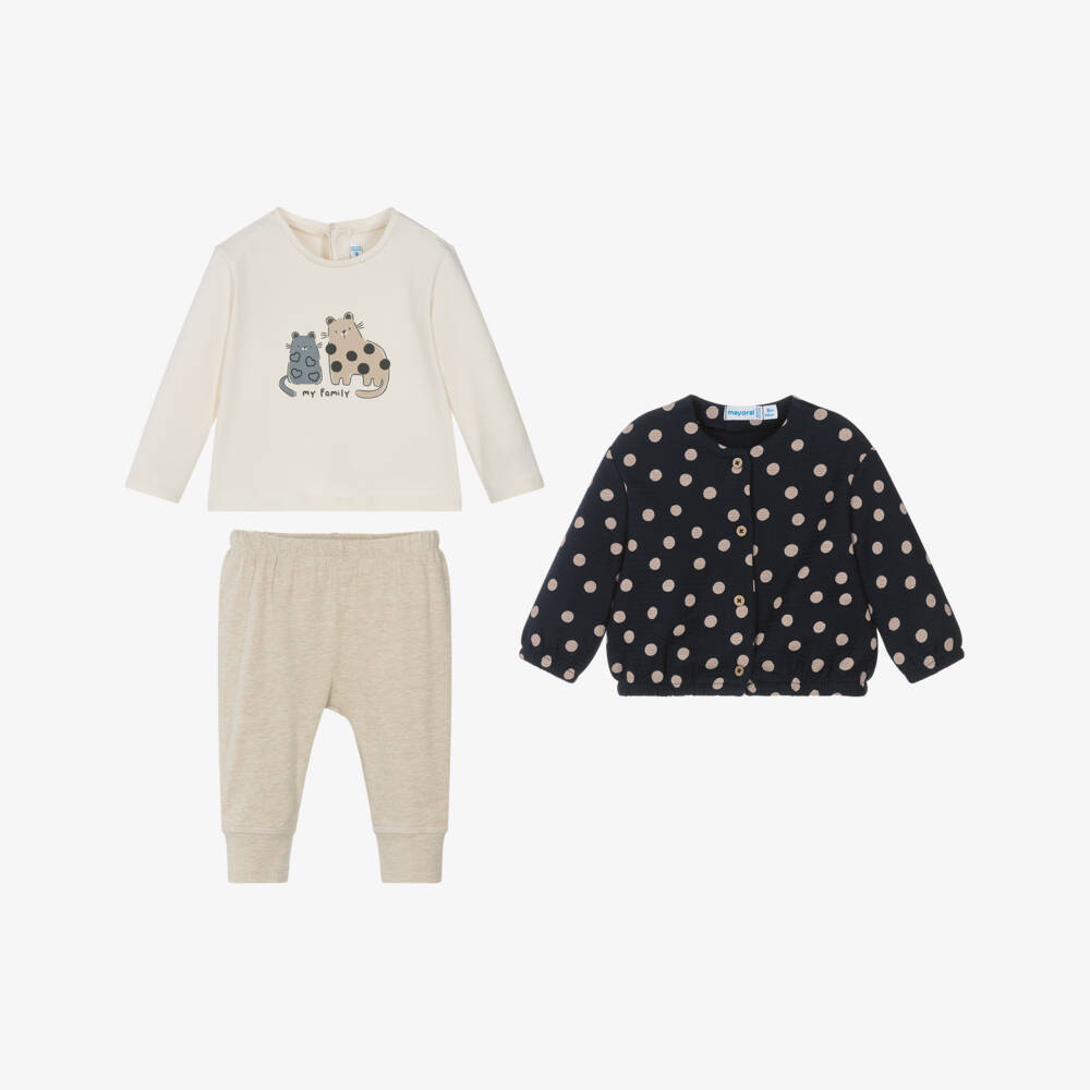 Mayoral-Girls Navy Blue & Beige Legging Set | Childrensalon