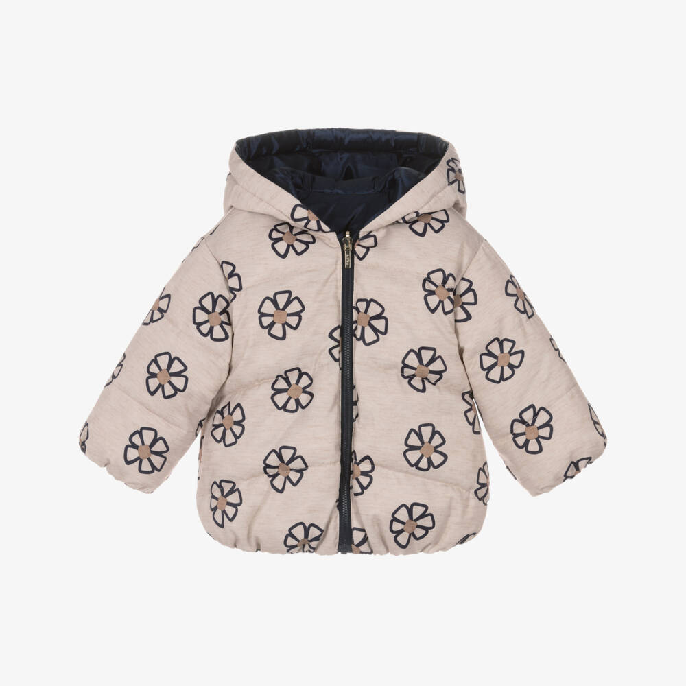 Mayoral-جاكيت منفوخ بوجهين لون كحلي وبيج للبنات الرضع | Childrensalon