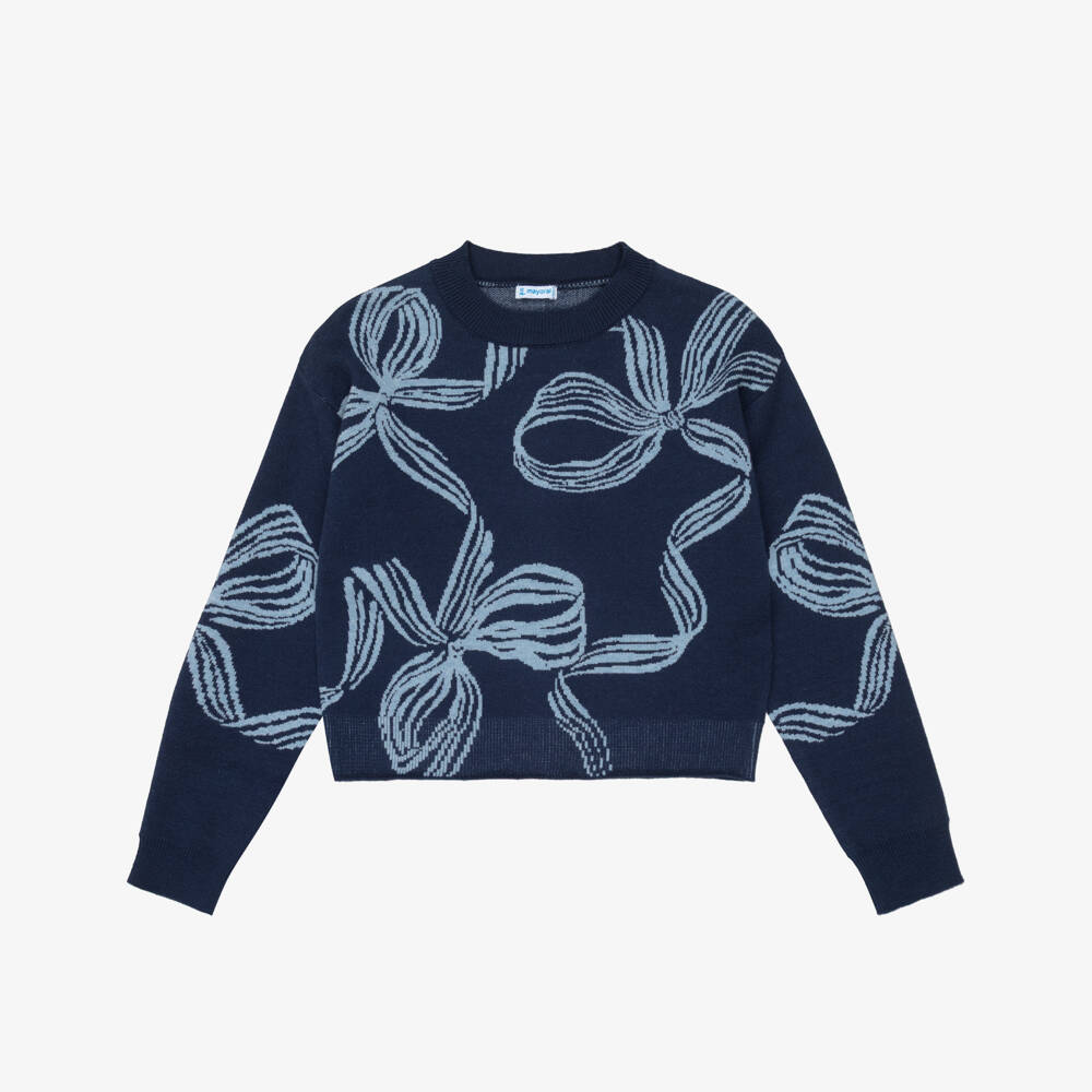 Mayoral-Girls Navy Blue Bow Pattern Sweater | Childrensalon