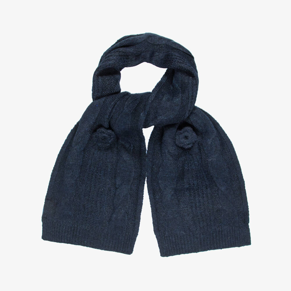 Mayoral-Girls Navy Blue Cable Knit Hat & Scarf Set with Gloves | Childrensalon