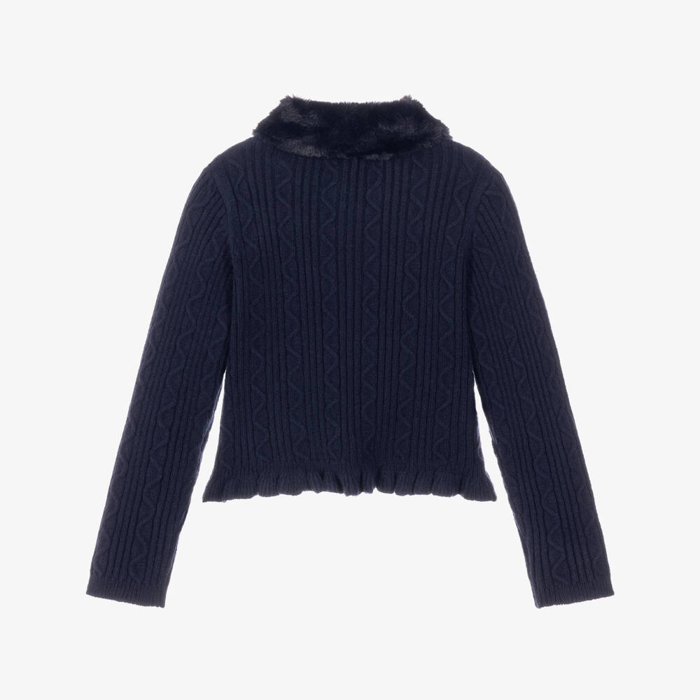 Mayoral-Girls Navy Blue Cardigan with Detachable Collar | Childrensalon