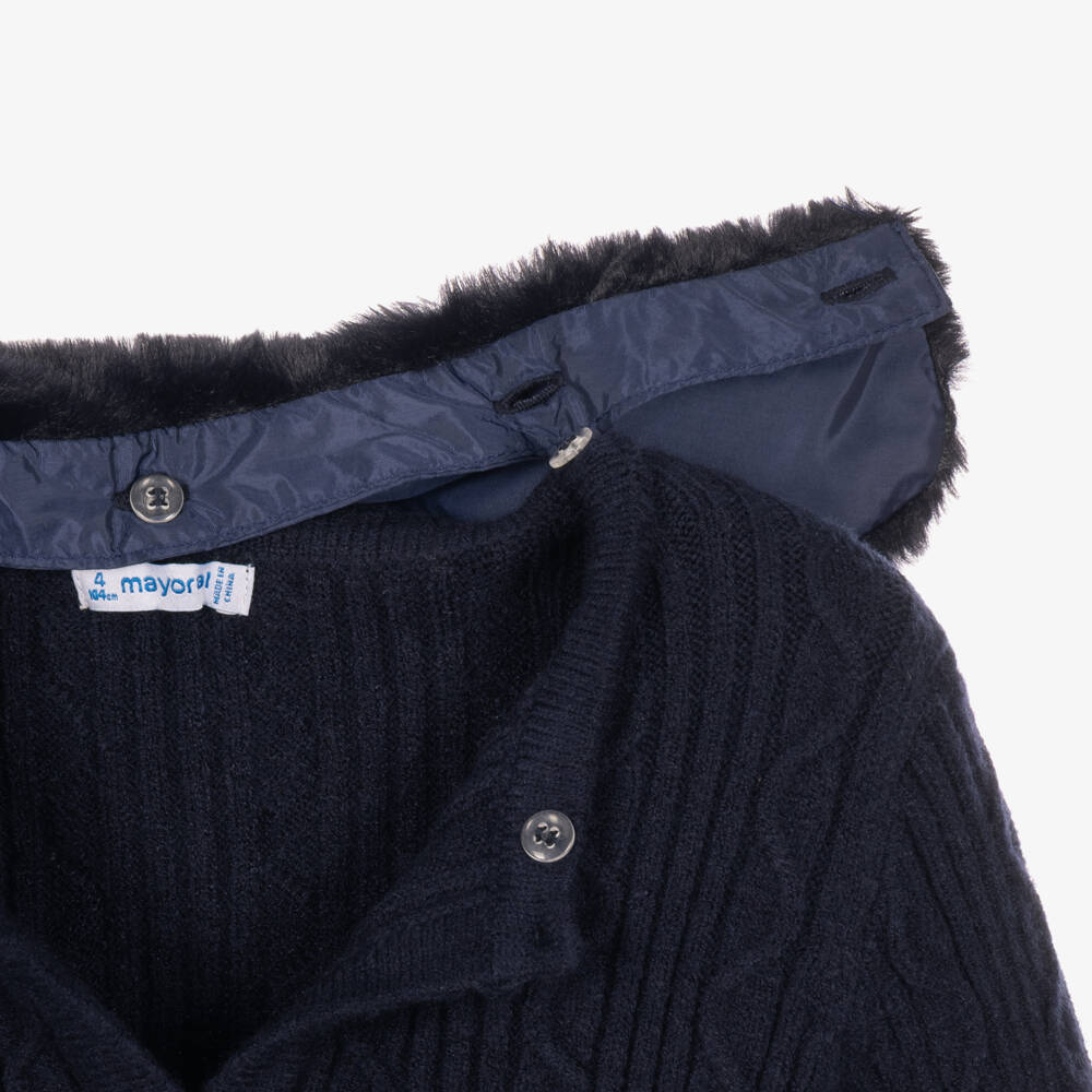 Mayoral-Girls Navy Blue Cardigan with Detachable Collar | Childrensalon