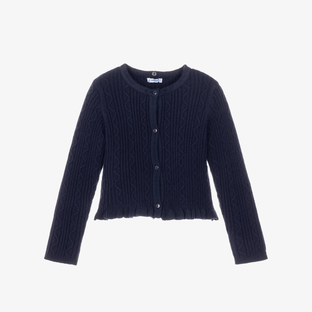 Mayoral-Girls Navy Blue Cardigan with Detachable Collar | Childrensalon