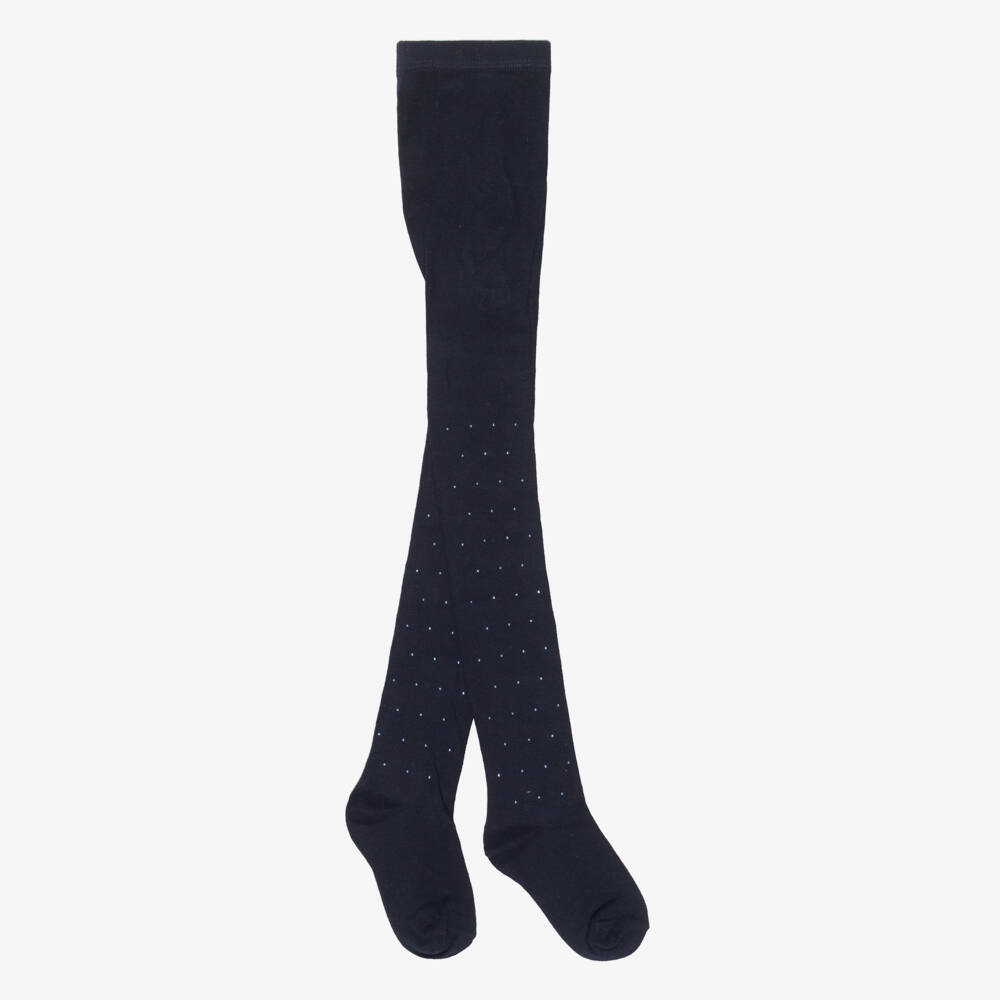 Mayoral-Колготки синие из хлопкового трикотажа со стразами для девочек | Childrensalon