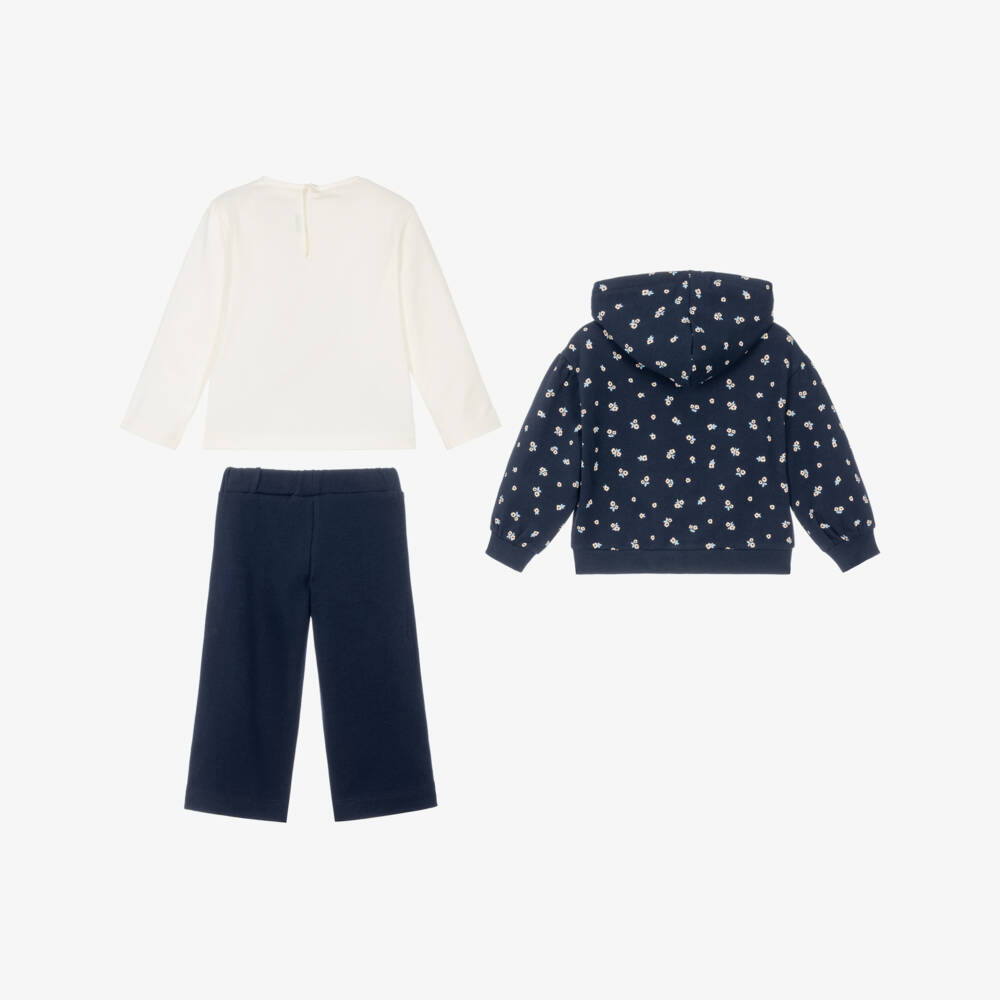 Mayoral-Girls Navy Blue Floral Print Cotton Tracksuit Set | Childrensalon