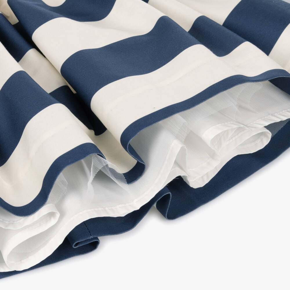 Mayoral-Girls Navy Blue & Ivory Stripe Cotton Sateen Dress | Childrensalon