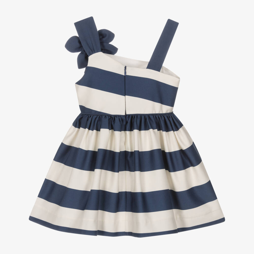 Mayoral-Girls Navy Blue & Ivory Stripe Cotton Sateen Dress | Childrensalon