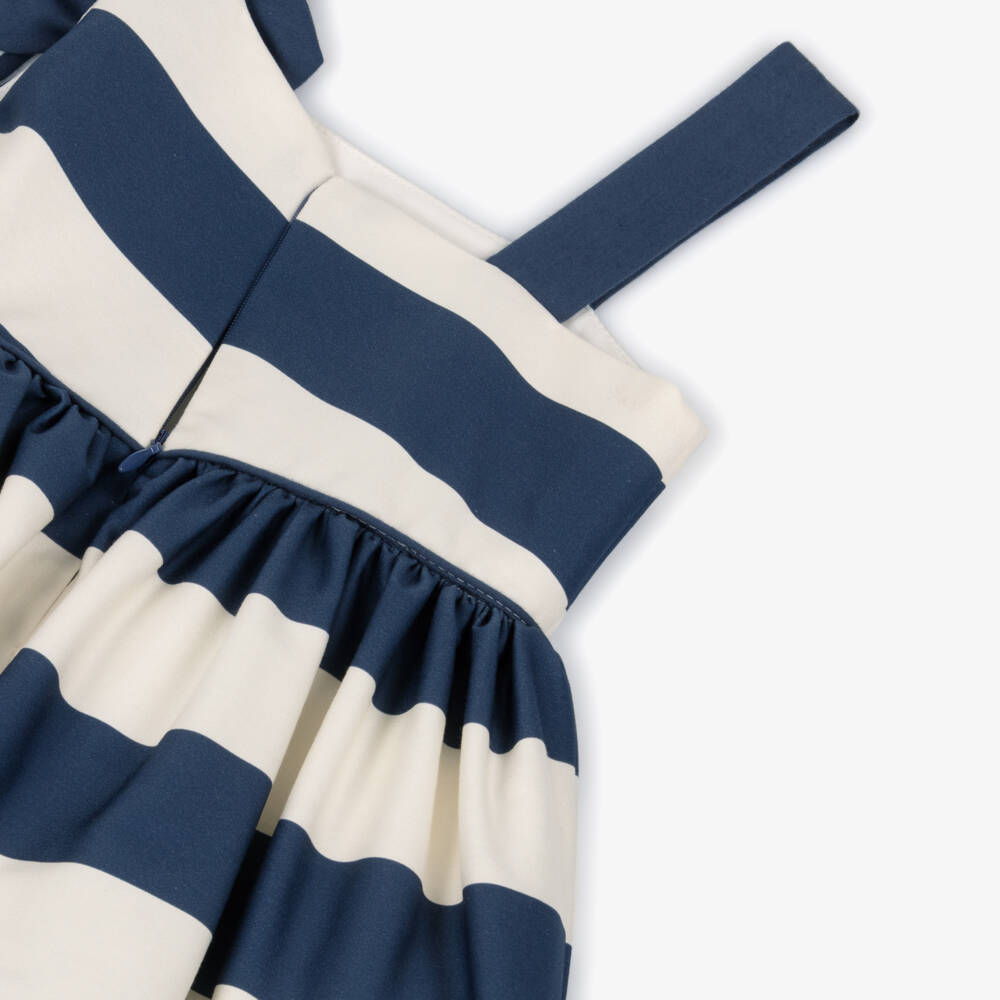 Mayoral-Girls Navy Blue & Ivory Stripe Cotton Sateen Dress | Childrensalon