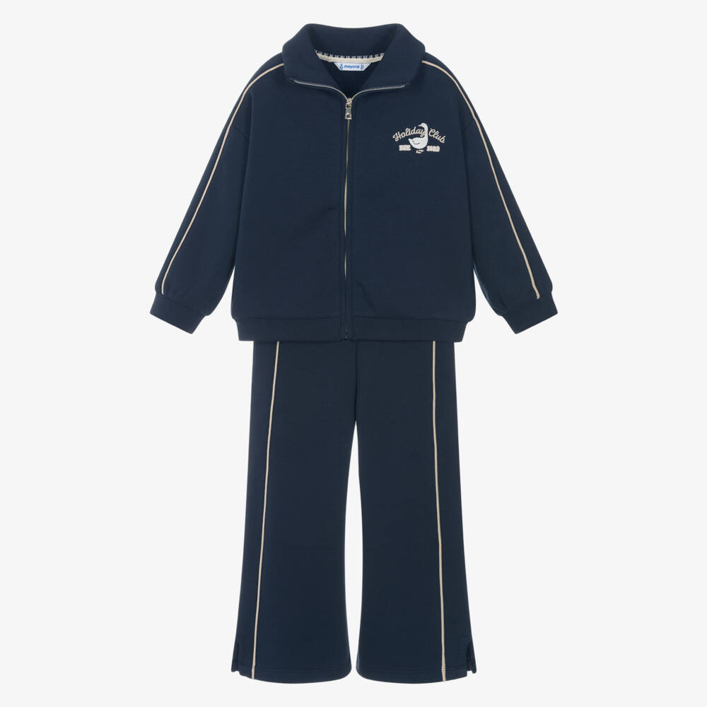 Mayoral-Girls Navy Blue Jersey Tracksuit with Zip-Up Top | Childrensalon
