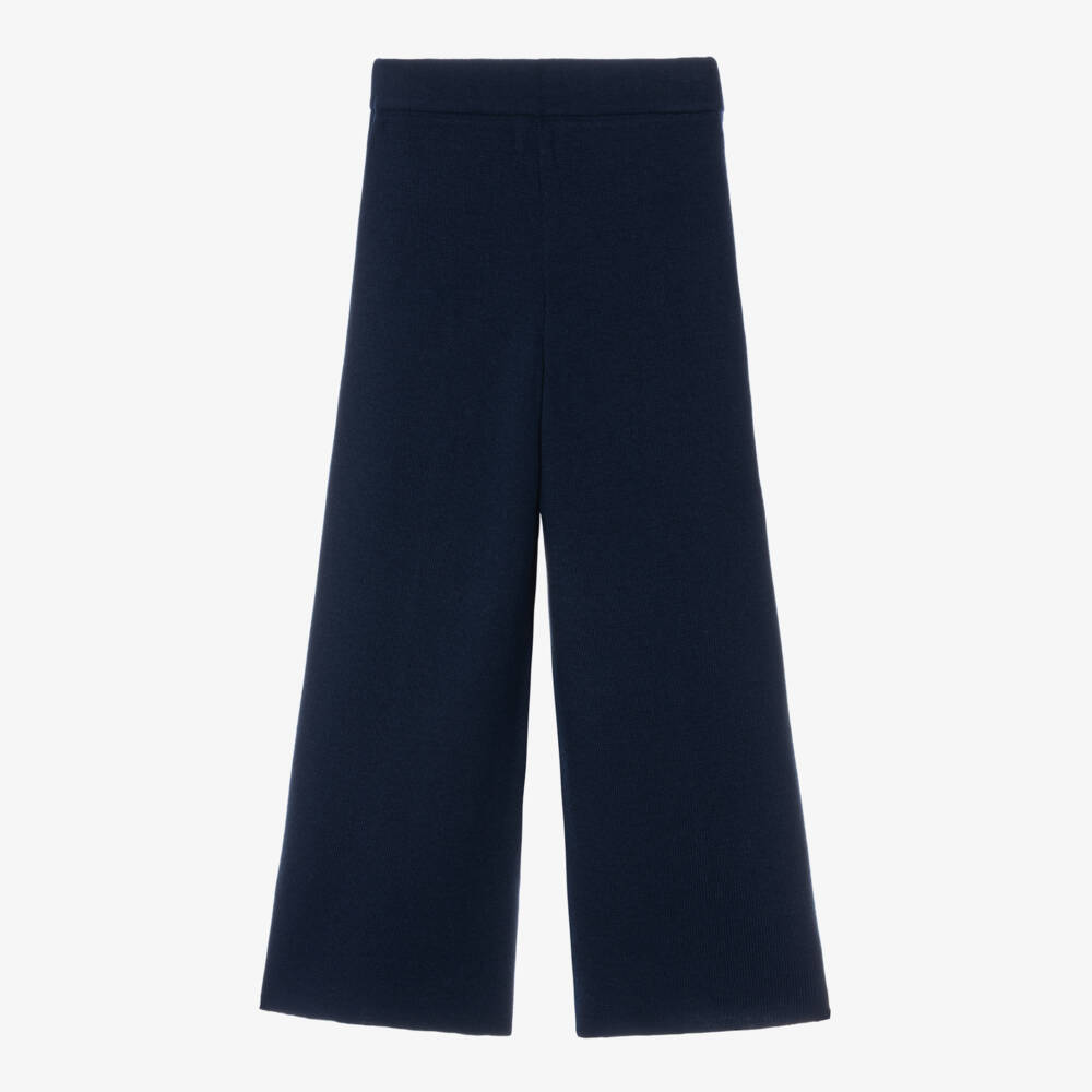 Mayoral-Girls Navy Blue Knitted Trousers with Wide Legs | Childrensalon