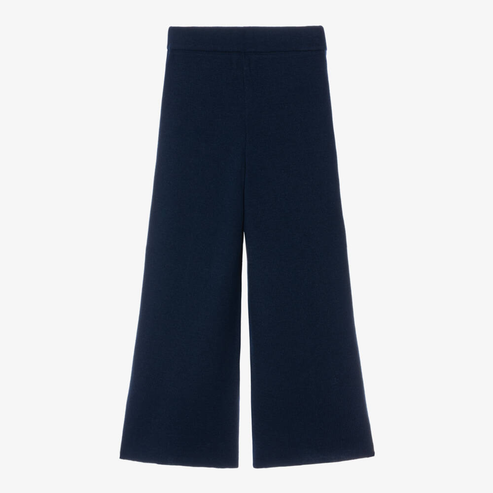 Mayoral-Girls Navy Blue Knitted Trousers with Wide Legs | Childrensalon