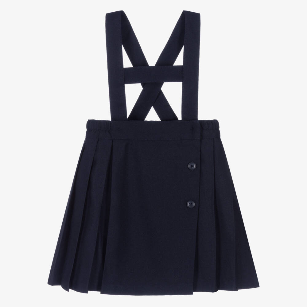 Mayoral-Girls Navy Blue Pleated Skirt with Braces | Childrensalon