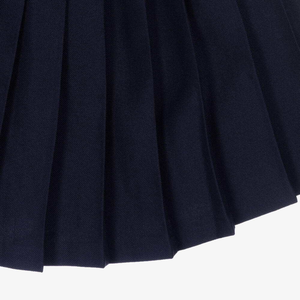 Mayoral-Girls Navy Blue Pleated Skirt with Braces | Childrensalon