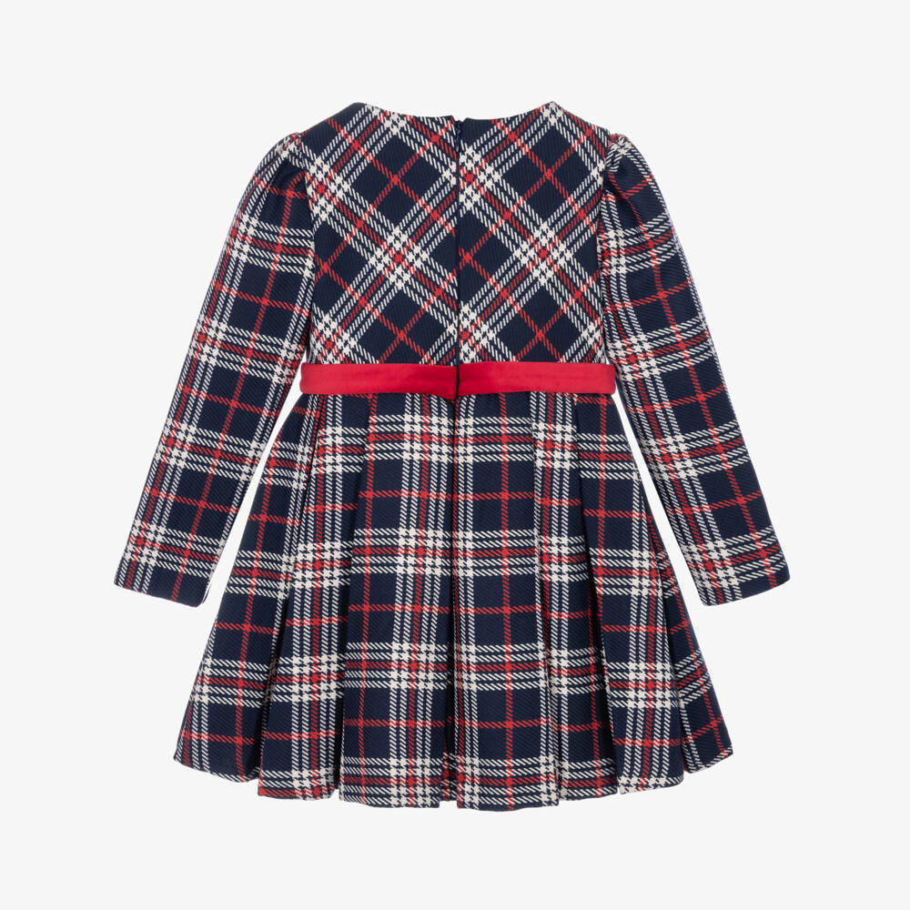 Mayoral-Girls Navy Blue & Red Check Dress | Childrensalon