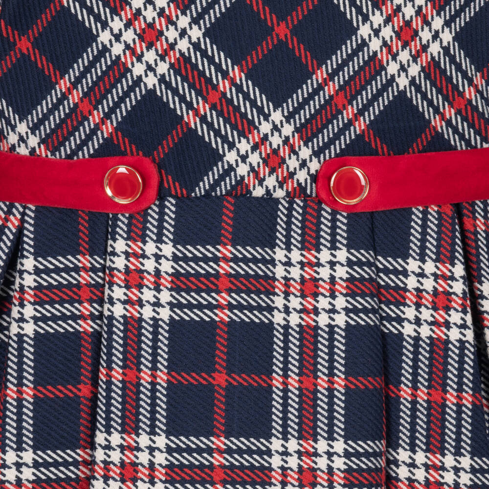 Mayoral-Girls Navy Blue & Red Check Dress | Childrensalon