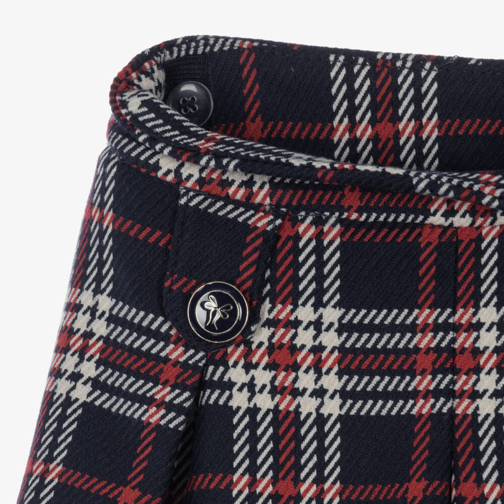 Mayoral-Girls Navy Blue & Red Check Skort with Pleats | Childrensalon