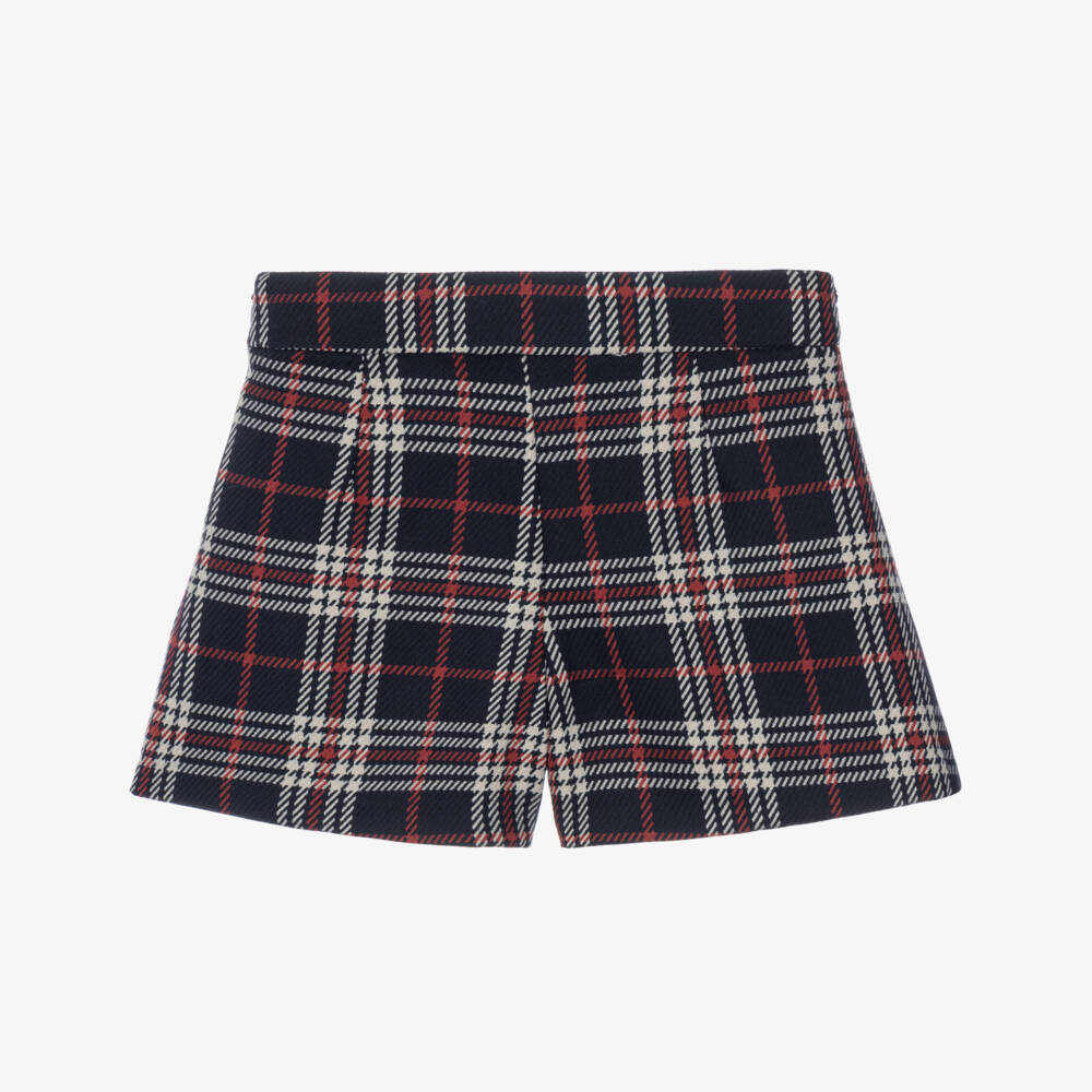 Mayoral-Girls Navy Blue & Red Check Skort with Pleats | Childrensalon