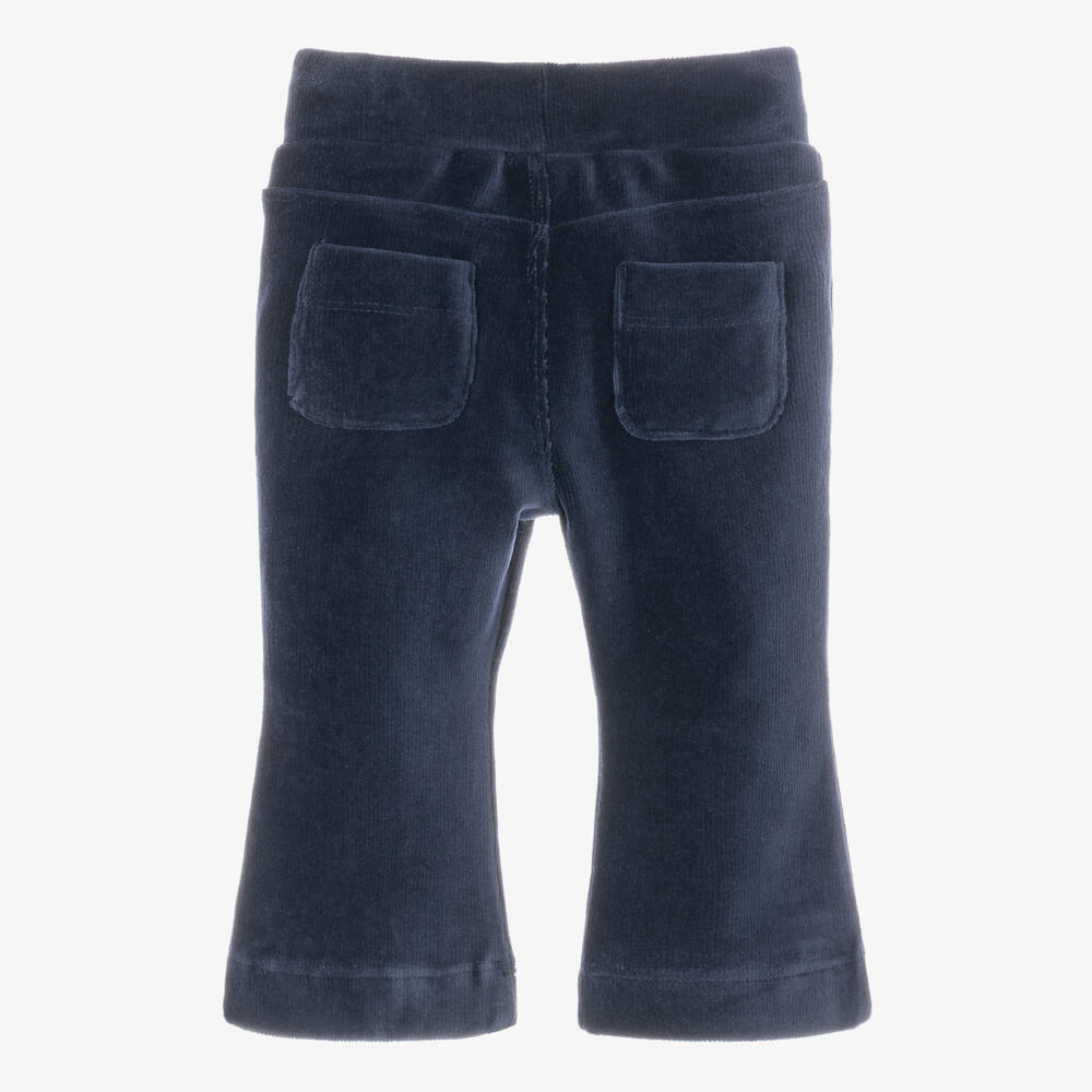 Mayoral-Girls Navy Blue Ribbed Velour Flared Trousers | Childrensalon