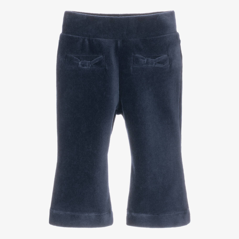 Mayoral-Girls Navy Blue Ribbed Velour Flared Trousers | Childrensalon